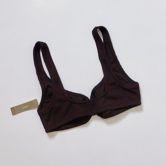 NWT!! J. CREW Claudia O-Ring Scrunchie Bikini Top Inky Espresso Brown Swimwear M - Picture 6 of 13